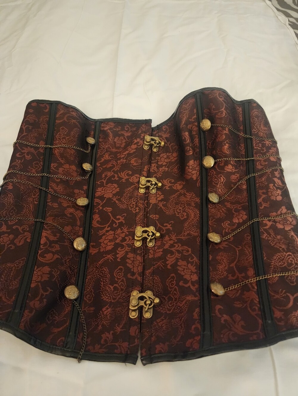 Brown Brocade Steampunk Waist Corset with Antique Gold Hardware